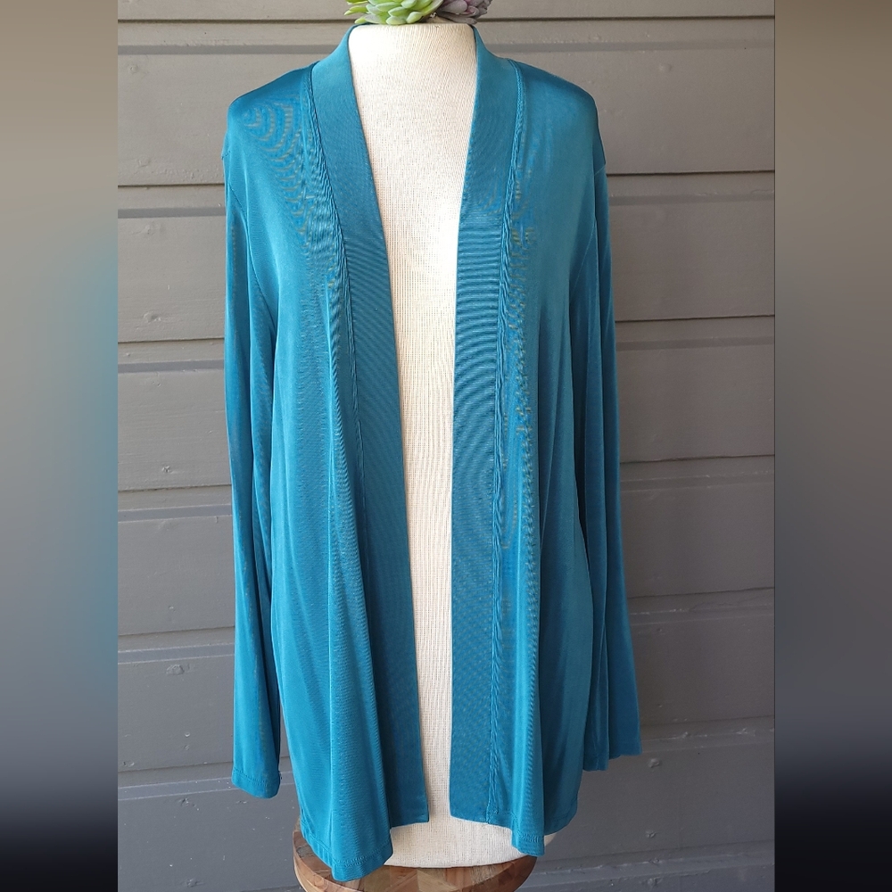 90s Citiknits Teal Open Front Cardigan  Size Medium Made In USA